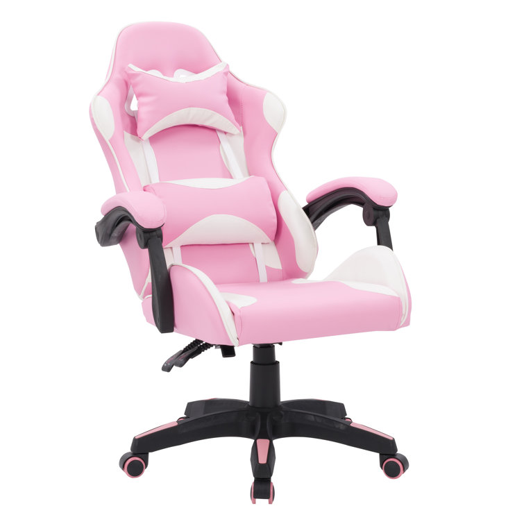Inbox Zero Ravagers Adjustable Reclining Ergonomic Swiveling PC Racing Game Chair Inbox Zero Upholstery Color White Pink